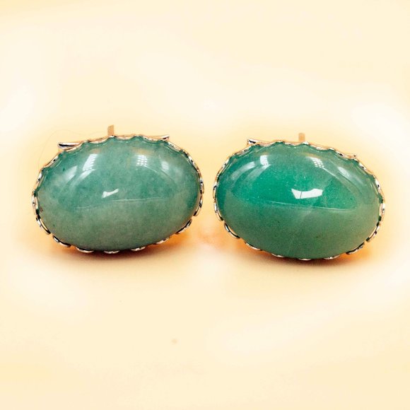 GREEN AVENTURINE OVAL CUFFLINKS - McGTGS1 - Picture 2 of 3